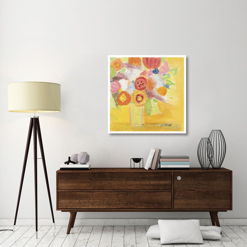 "Misty Yellow Floral" Digital Paper Print by Farida Zaman, 38"x38"