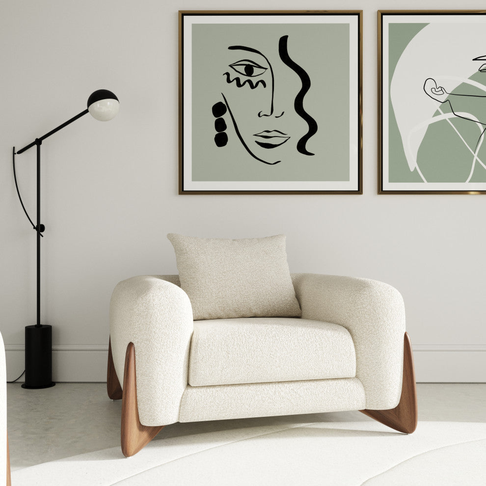 Modrest Fleury Cream Fabric and Walnut Lounge Chair