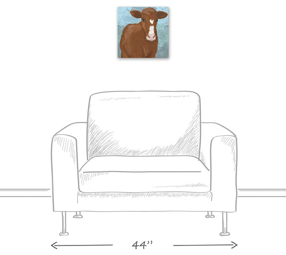 Brown Cow Painting Print 12x12 Canvas Wall Art