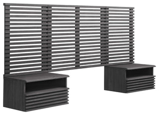 Render Wall Mount Twin Headboard and Modern Nightstands, Charcoal