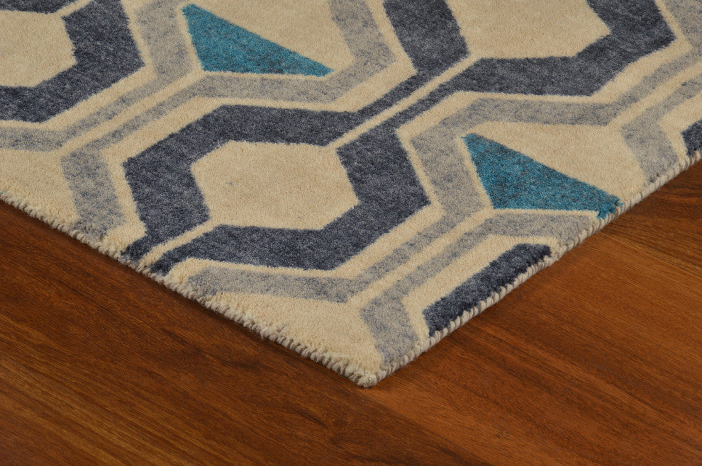 Blue Ring Road Mid-Century Modern Geometric Area Rug, 5'x7'