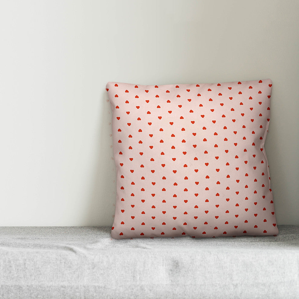 Tiny Hearts Pattern, Red and Pink Outdoor Throw Pillow, 16"x16"