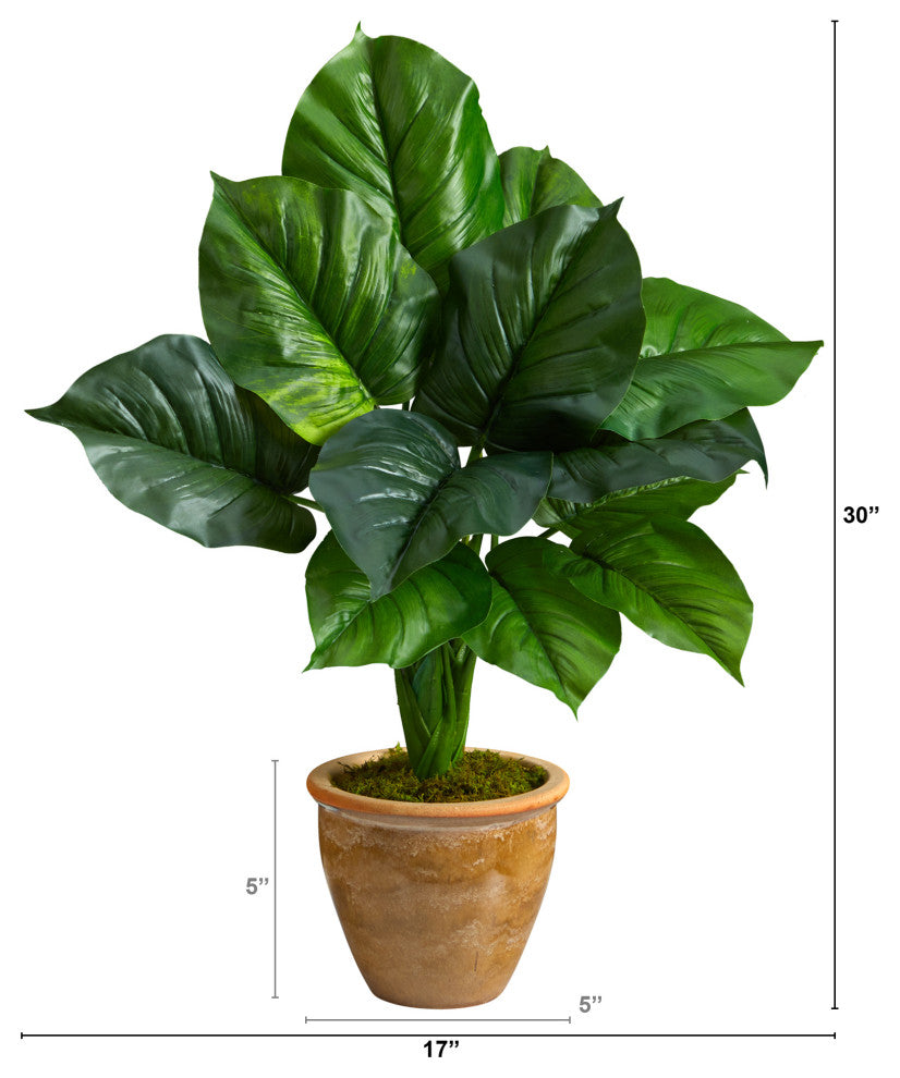 30" Large Philodendron Leaf Artificial Plant, Decorative Planter