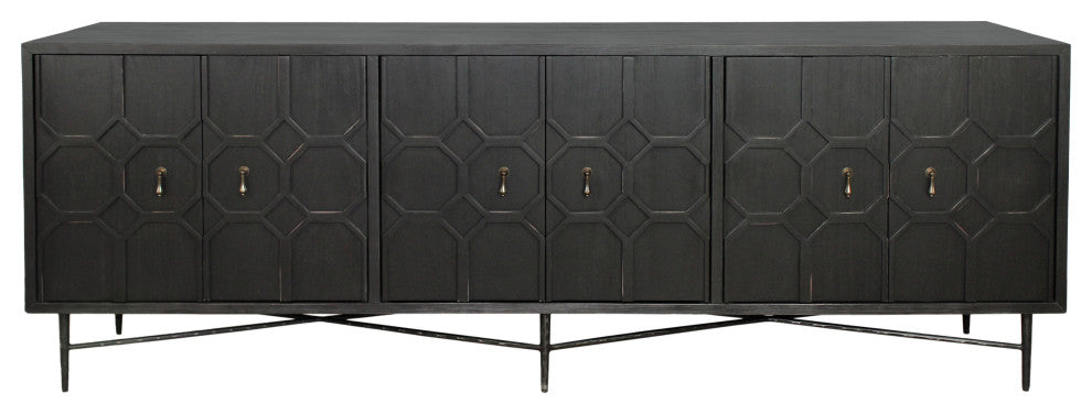 Samara 6-Door Recycled Pine Wood Sideboard, Dark Grey