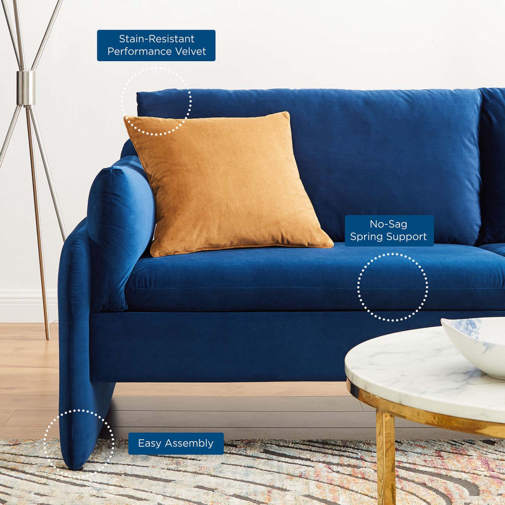 Indicate Performance Velvet Sofa, Navy