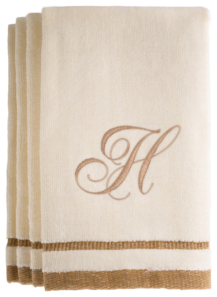 Monogrammed Ivory Fingertip Towels Set of 4, H