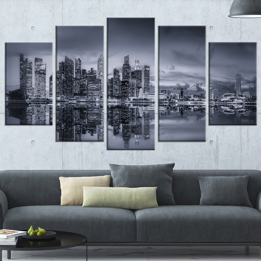 "Singapore Skyline And Marina Bay" Cityscape Canvas print, 5 Panels, 60"x32"