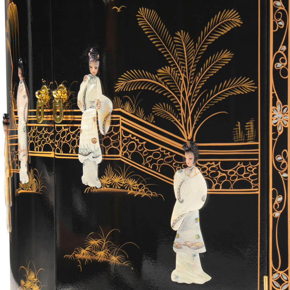 Black Lacquer Round Corner Cabinet Royal Ladies