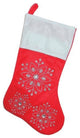 19" Red and White Felt Christmas Stocking With Glitter Snowflakes and Gemstones