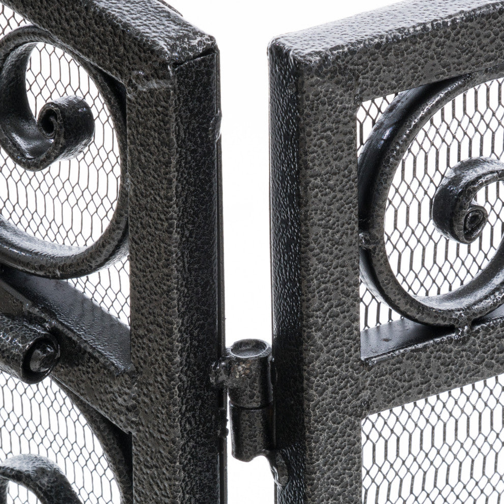 GDF Studio Mariella Floral Iron Fireplace Screen, Silver Finish