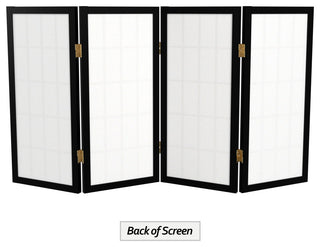 2' Tall Desktop Window Pane Shoji Screen, Black, 4 Panels