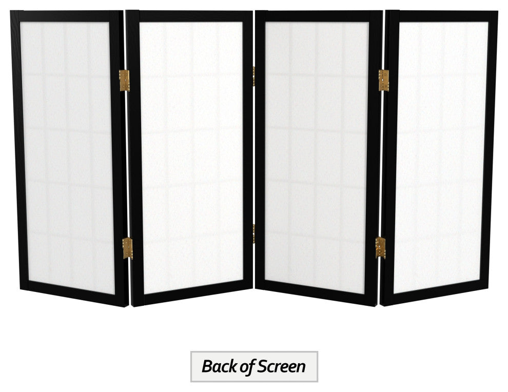2' Tall Desktop Window Pane Shoji Screen, Black, 4 Panels
