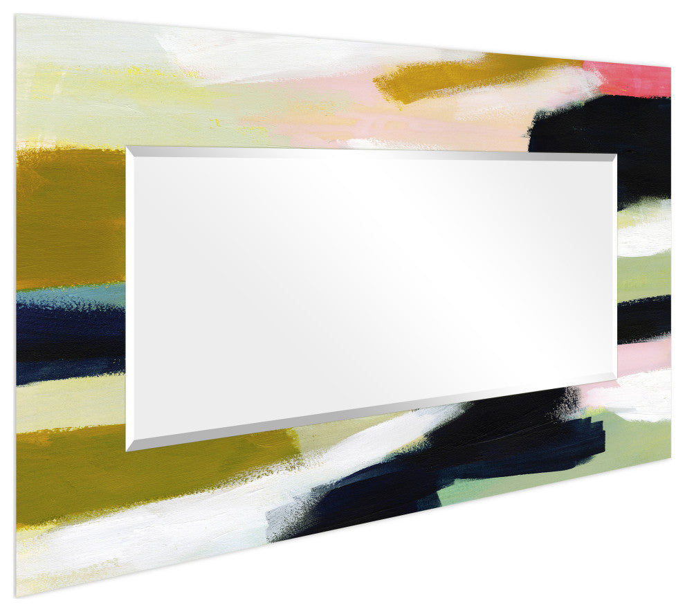 Sunder Rectangular Beveled Wall Mirror on Free Floating Printed Tempered Glass
