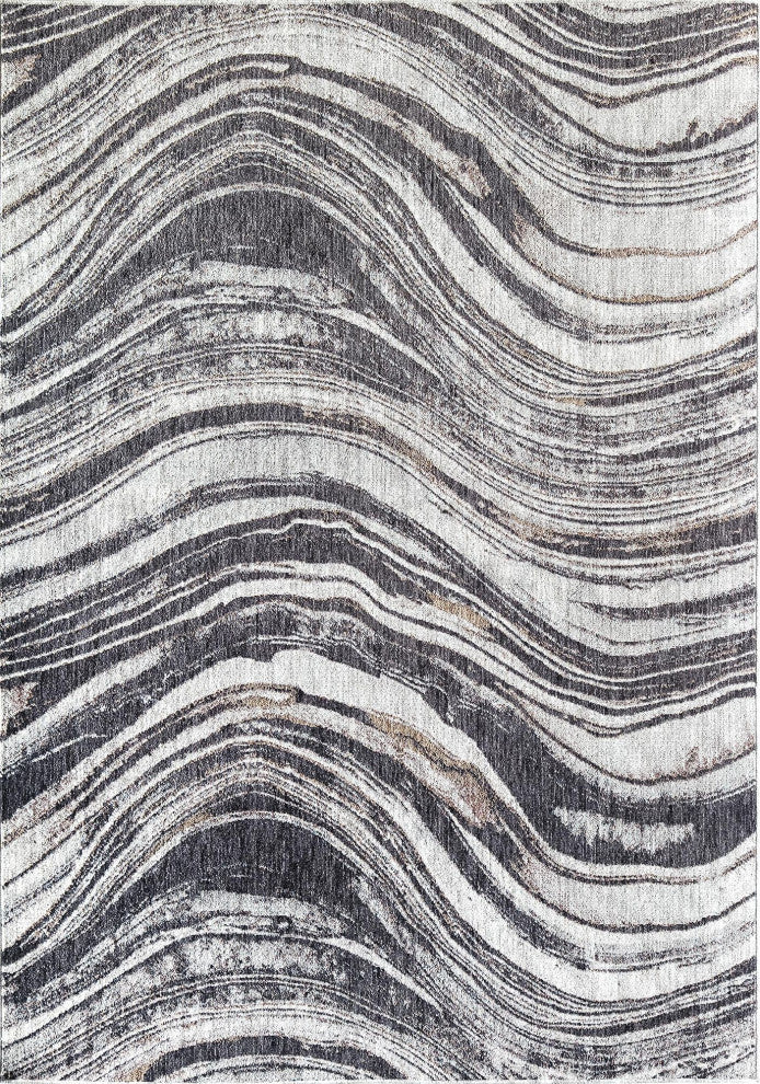 Jade Gray Shore Abstract Contemporary Gray Recycled Area Rug, 2'6" X 8'