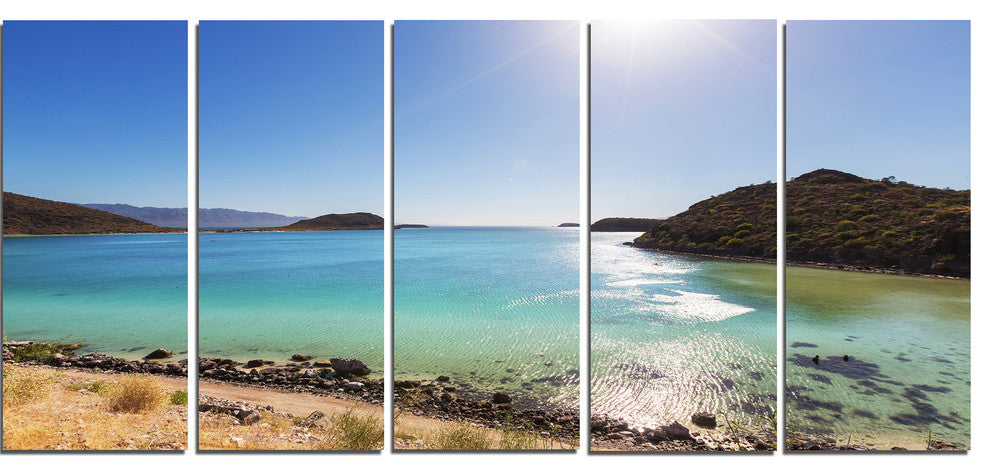Blue Baja California Beach, Seashore Canvas Art Print, 60"x28", 5 Panels