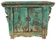Vintage Distressed Teal Blue Green Carved Apron Low Console Table
