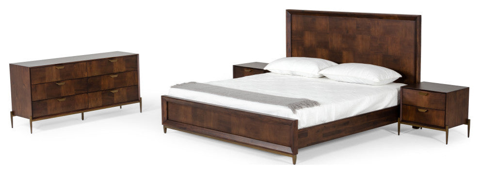 Shane Modern Acacia and Brass Bed, Queen