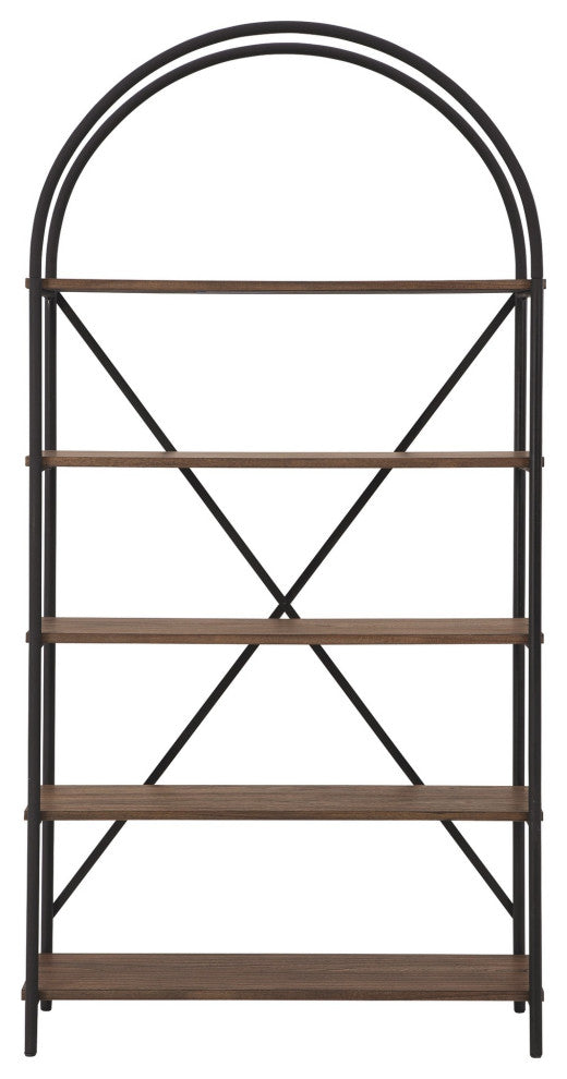 Benzara BM232963 Tubular Framed Bookcase With 5 open Shelves, Brown and Black
