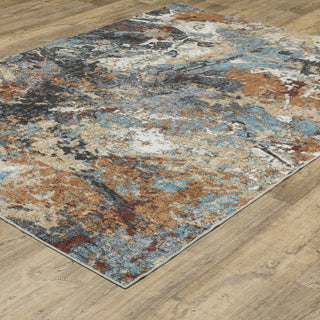 Sasha Abstract Earth Machine Washable Rust/Blue Area Rug Mat 7'6" x 10'
