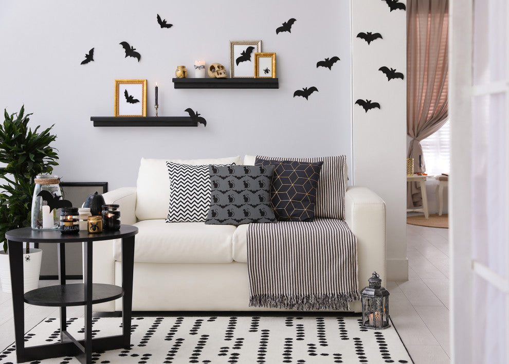 20" x 20" Cats and Bats Decorative Throw Pillow, Steel Gray