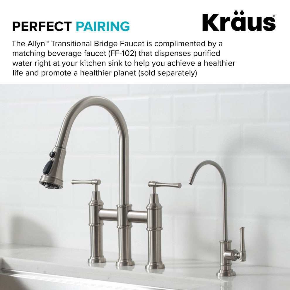 Allyn Traditional 3-Function Bridge Pull-Down Kitchen Faucet Spot Free Stainless