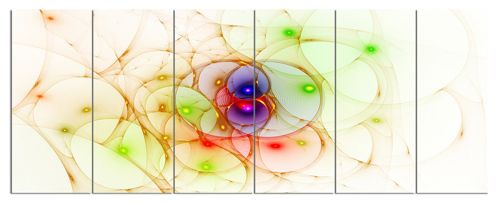 Spherical Colorful Fractal Design, Abstract Wall Art Canvas, 70"x28", 6 Panels