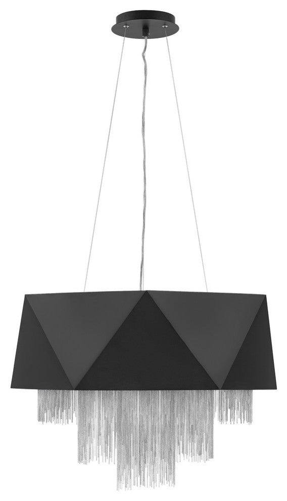Hinkley Zuma Chandelier Large Drum, Satin Black With Silver Chain