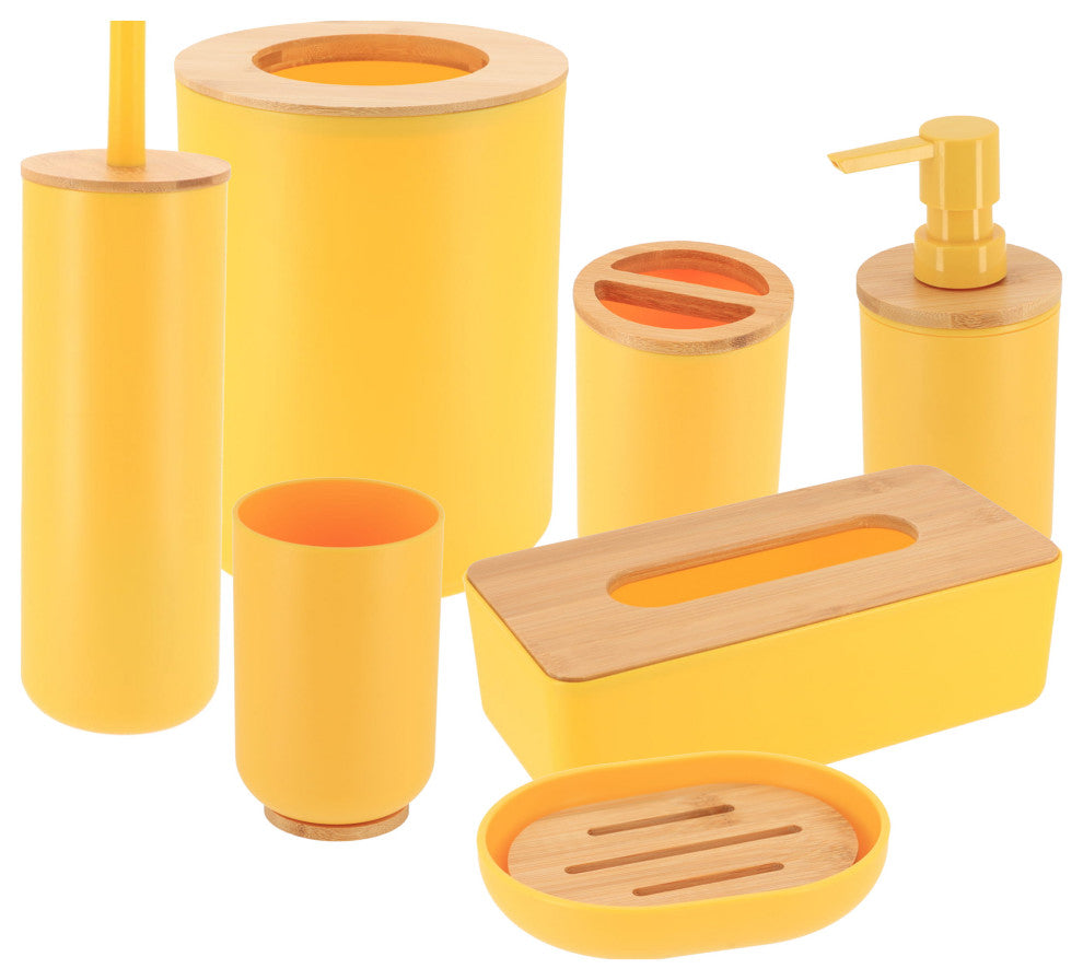 Yellow PADANG Soap Dish Cup Dispenser with Bamboo Tray