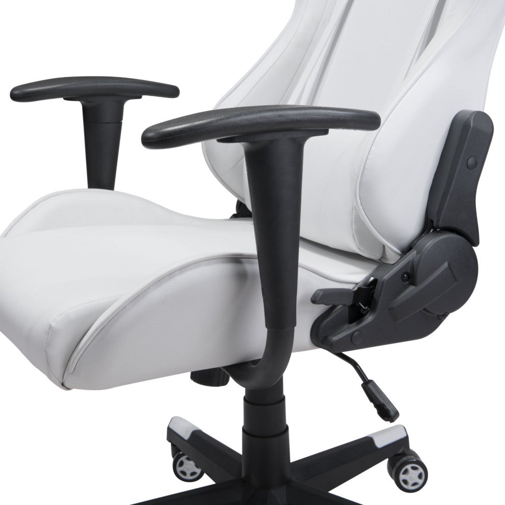 Computer Work Gaming Chair, Faux Vinyl Leather, White, Black, Home Office