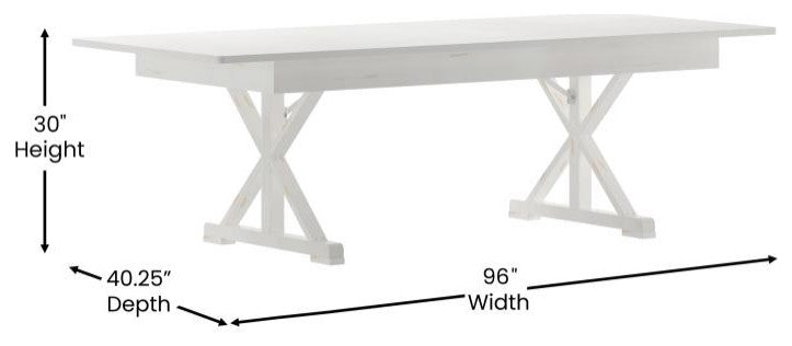 HERCULES 8' x 40" Rectangular Solid Pine Farm Table with X Legs, Antique Rustic White