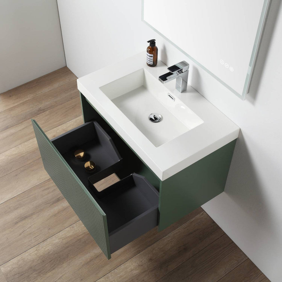 Floating Bathroom Vanity with Sink, Wall Mounted Vanity, Green, 30" W/ Sink, Side Cabinet