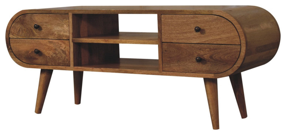 Oak-ish Circular Media Unit With 2 Open Slots