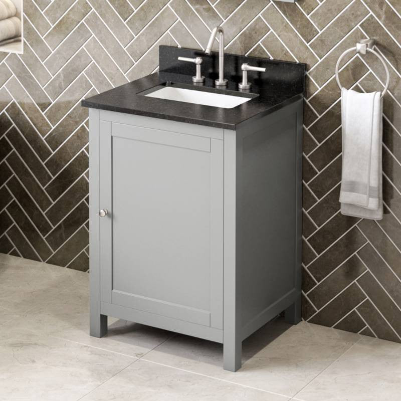 Astoria Transitional 24" Grey Vanity, Black Granite Vanity Top