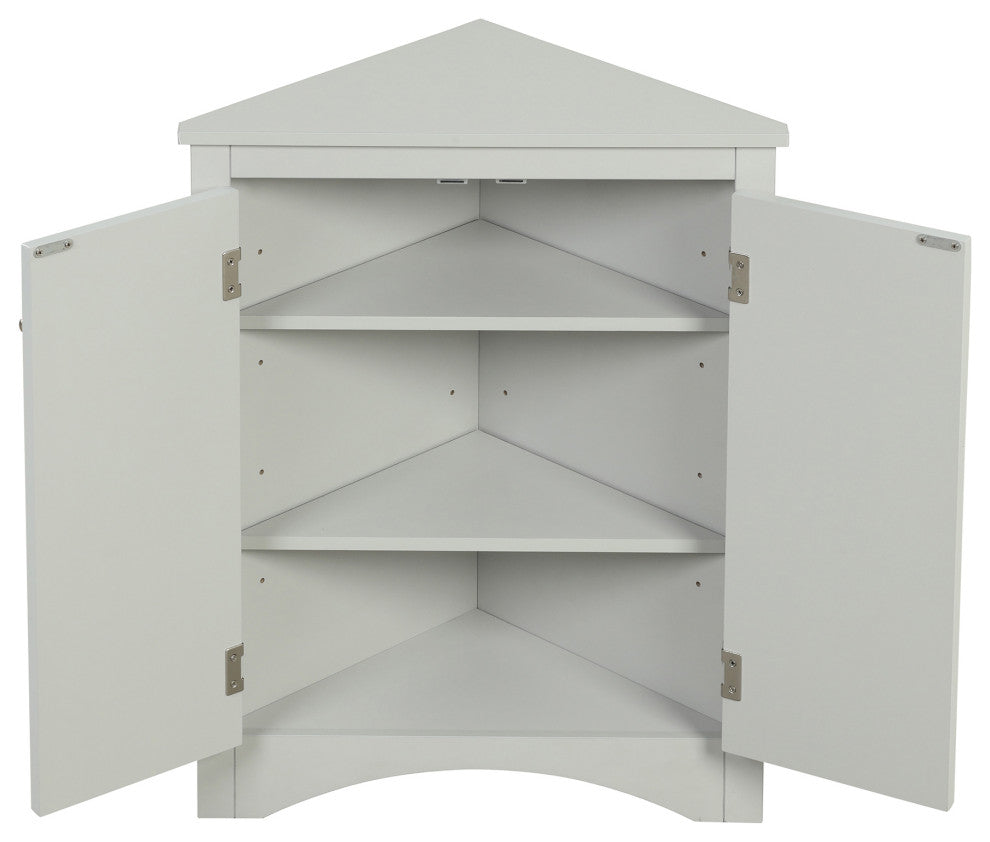 32" Wood 2-door Bathroom Corner Cabinet with Adjustable Shelves, Grey