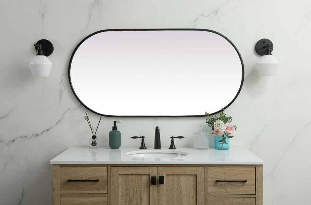 Home Living Metal Frame Oval Mirror 24x48 Inch, Black