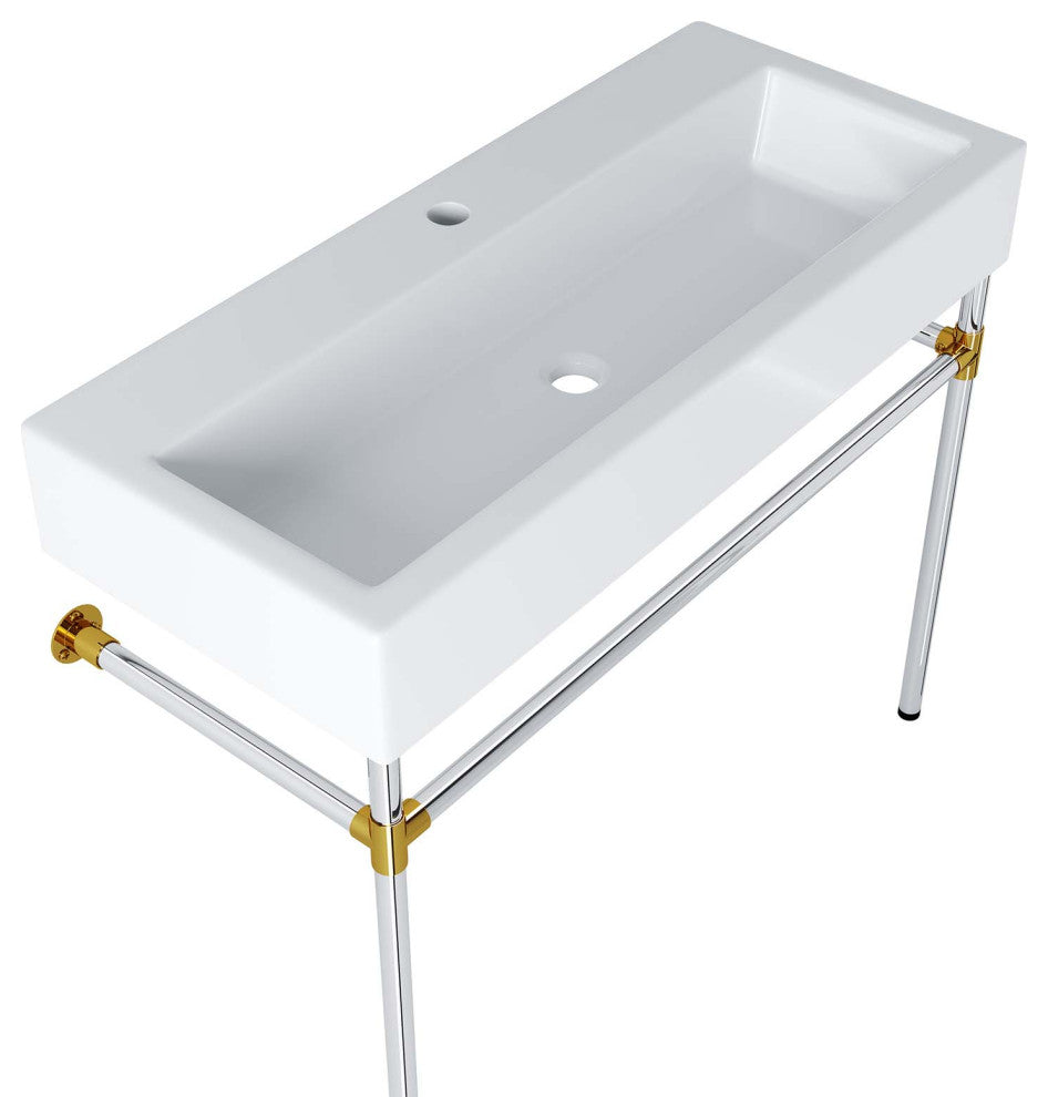 Redeem 40" Silver Stainless Steel Wall-Mount Bathroom Vanity