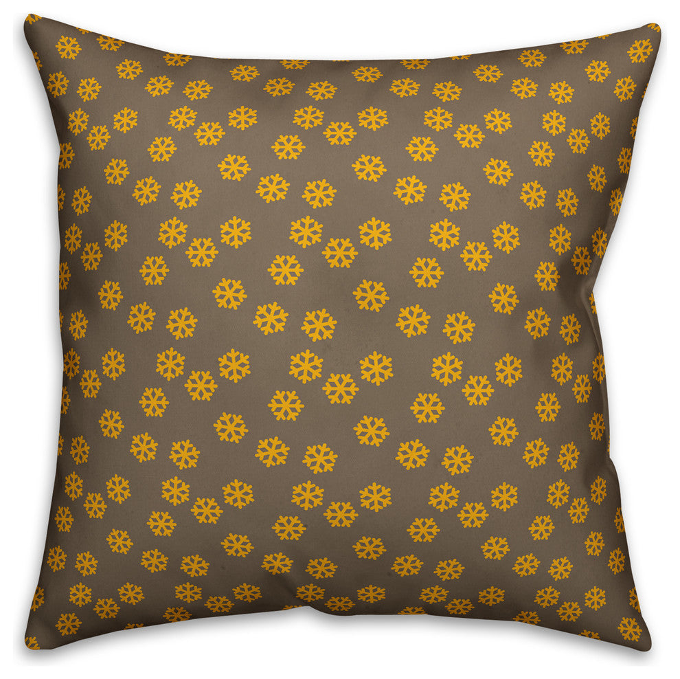 Yellow Snowflakes Pattern Outdoor Throw Pillow, 16"x16"