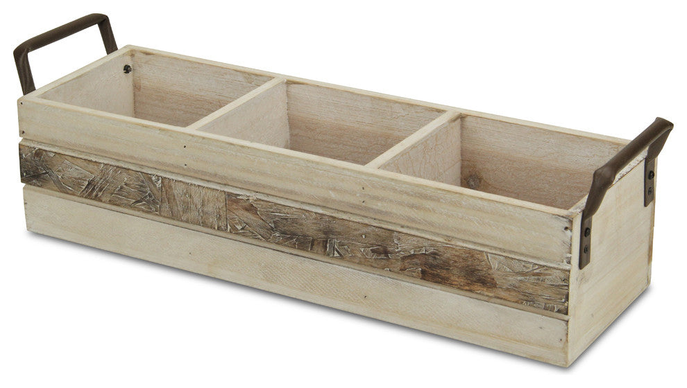 Rectangular Wood Storage, 3-Compartment, Light Brown