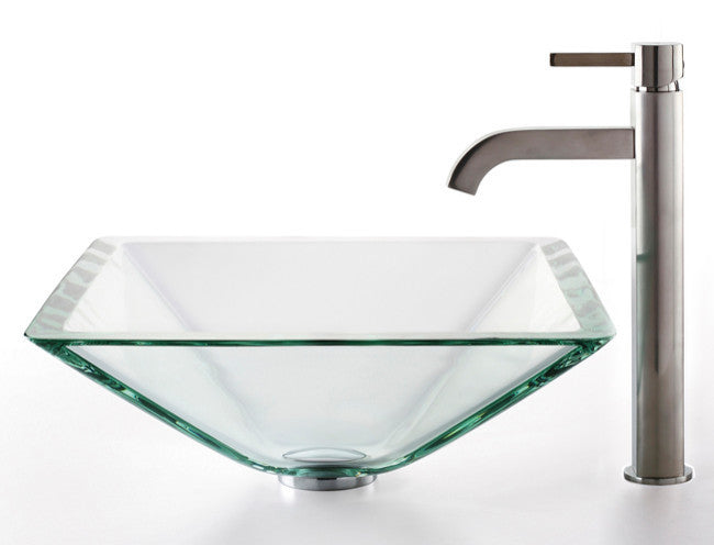 Glass Vessel Sink, Bathroom Ramus Faucet, PU Drain, Mounting Ring, Chrome