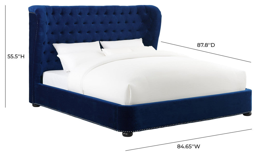 Finley Blue Velvet Bed, King Size