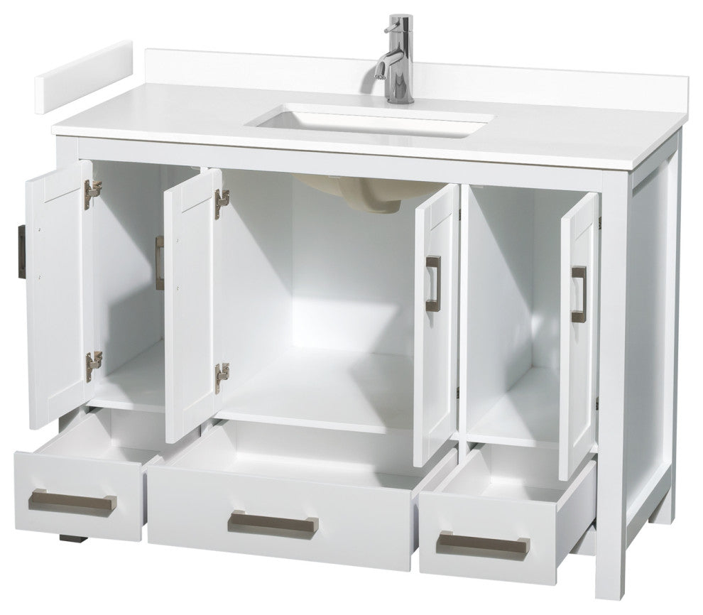48" Single Bathroom Vanity, White, White Cultured Marble Countertop, Sink