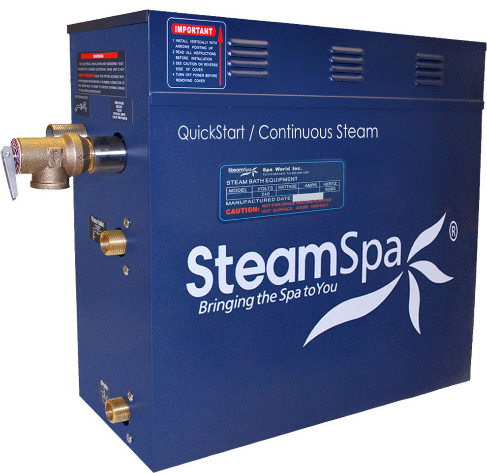 SteamSpa Oasis 7.5 KW QuickStart Acu-Steam Bath Generator Package,Polished Gold