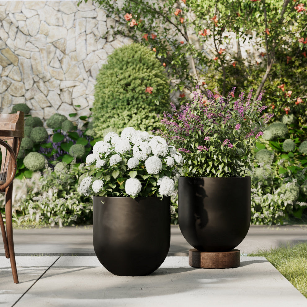 DTY Signature Mount Antero 1-piece Fiberstone Bullet Planter, Black, Large