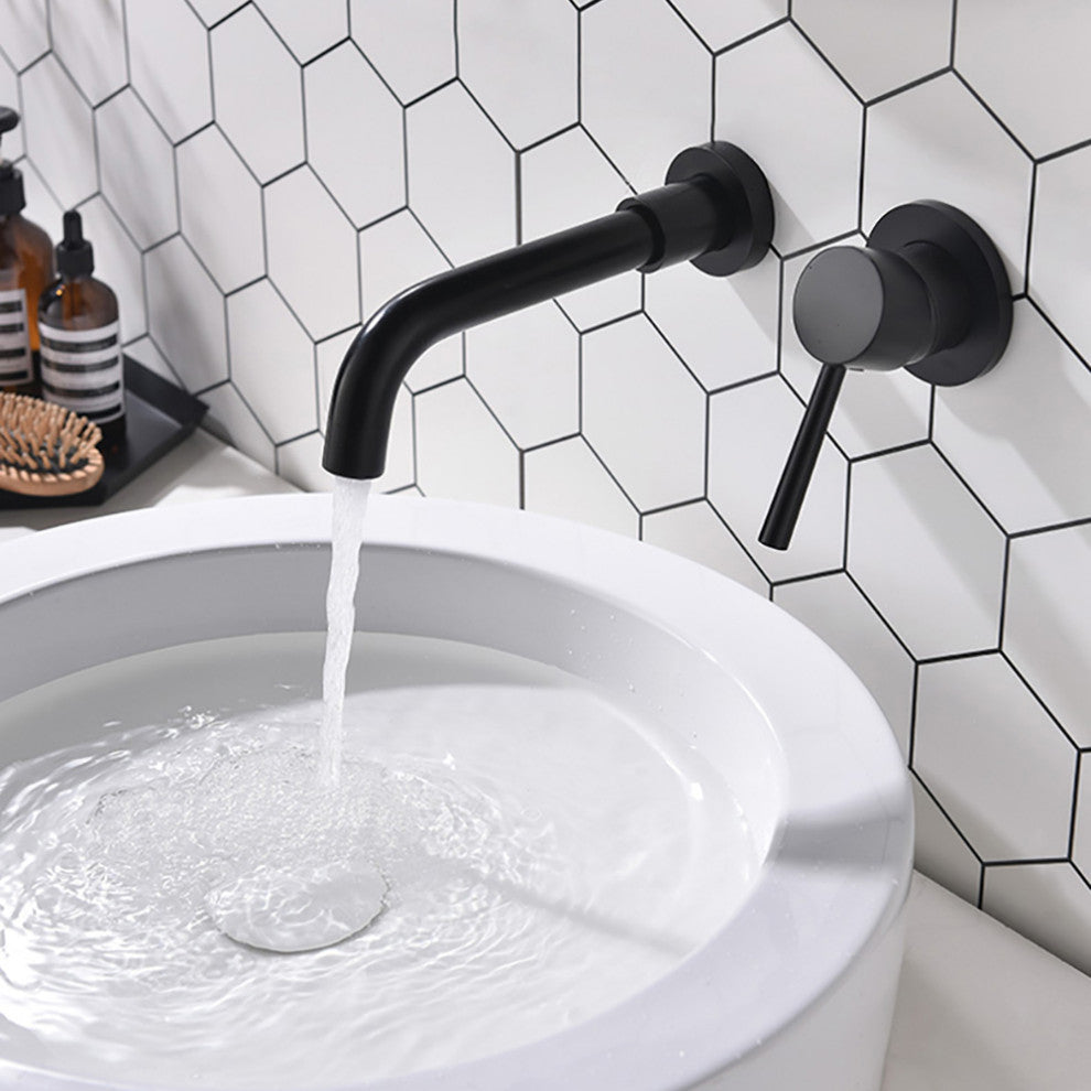 Wall Mount Single Handle Bathroom Sink Faucet, Matte Black