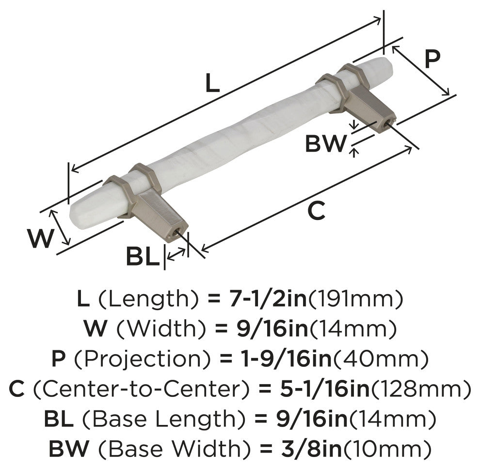 Carrione Cabinet Pull, Marble White/Satin Nickel, 5-1/16" Center-to-Center
