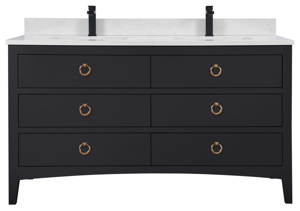 Legion Furniture WS2518 Series Bathroom Sink Vanity, Tricorn Black, 60", Artificial Stone Top, Double Sink