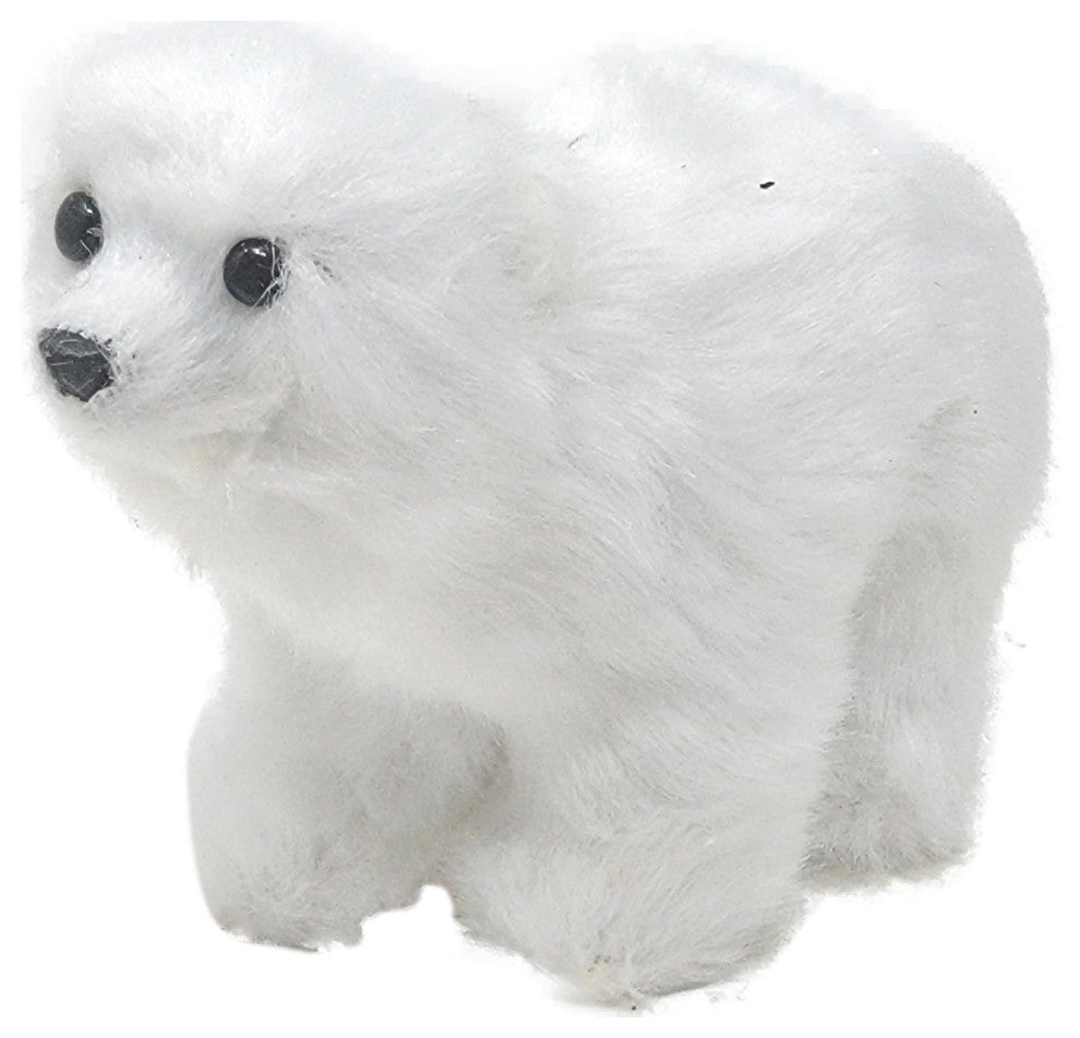 Plush Designer Furry Polar Bear Ornament White 5 in Adorable Figurine, Crouching