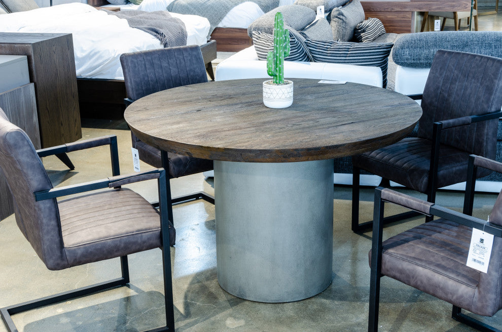 Modrest Renzo Modern Round Oak and Concrete Dining Table