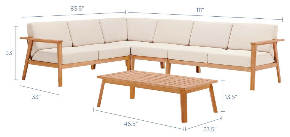 Lounge Sectional Sofa Chair Set, Wood, Brown Natural Taupe Gray, Modern, Outdoor