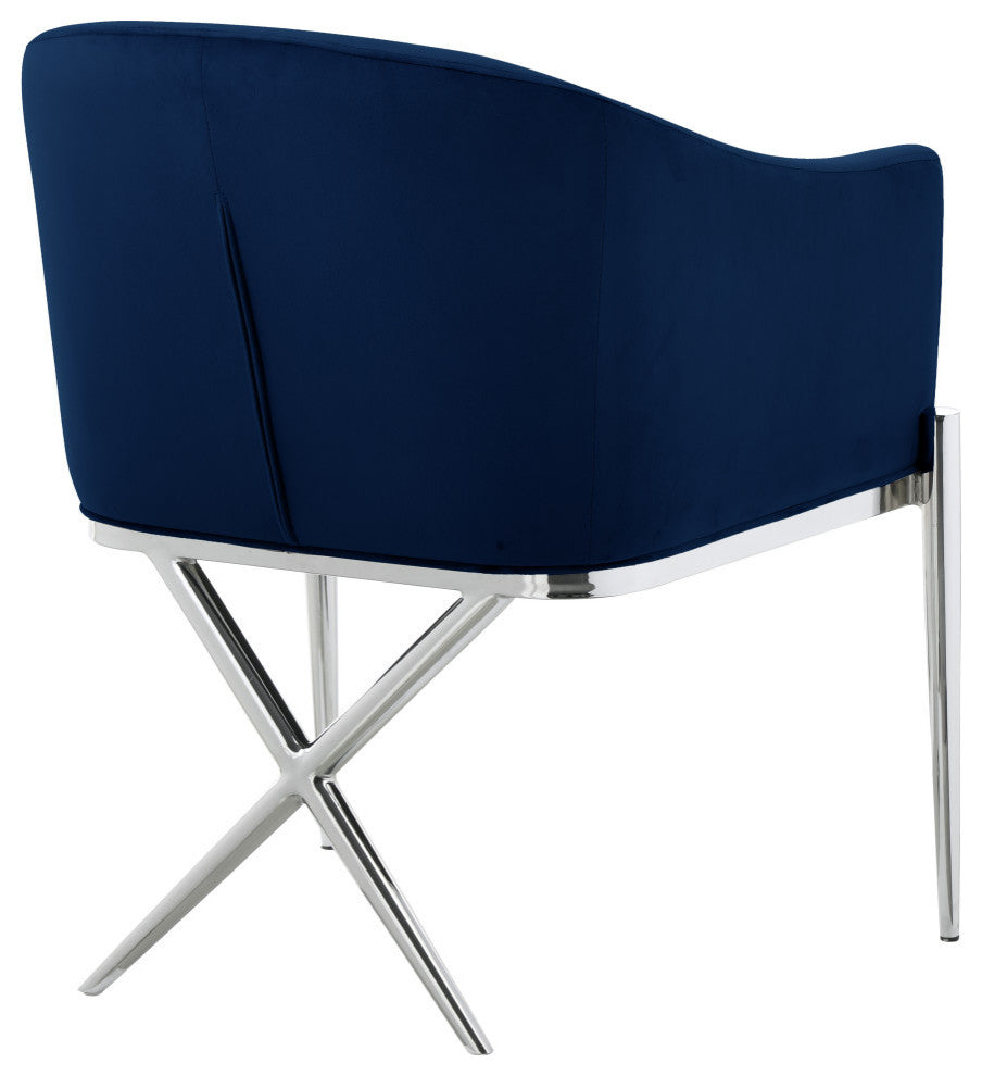 Xavier Velvet Dining Chair, Navy, Chrome Legs